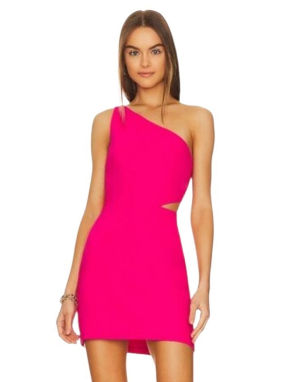 Amanda Uprichard Bowen Hot Pink One Shoulder Cutout Mini Dress Size Medium